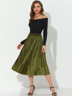 Shop Allegra K for Party High Elastic Waist Velvet Pleated Midi Skirt you are looking for, get more women's Skirts for yourself. Order now! Free Returns！ Picnic Skirt, Slip Skirt, Velvet Material, Hem Style, Pleated Midi Skirt, Green Skirt, Ladies Party, Womens Clothing Sizes, Bottom Clothes