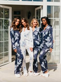 Bridal Pjs, Blacklist Studio, Bridesmaid Get Ready Outfit, Bridesmaid Pajamas, Bridesmaid Pjs, Bridesmaid Getting Ready, Bridesmaid Pyjamas, Floral Pajamas, Floral Print Design