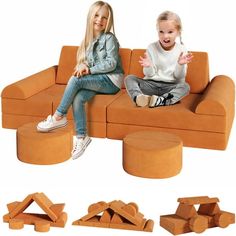 Pirecart Children's sofa features a modular design that offers endless possibilities for imaginative play. The kids sofa couch set includes 14 individual foam blocks that can be combined in any way to form cars, rocket ships, tents, castles, tunnels, puppet theatres and more, so kids can build their own world of fun and adventure. This multi-functional sofa stimulates imagination and creativity while also promoting interactive play and logical thinking skills. Toddler sofa is not only a great to Baby Couch, Toddler Couch, Toddler Sofa, Fold Out Couch, Play Couch, Kids Couch, Ottoman Upholstered, Rocket Ships, Youth Furniture