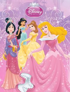 there are many princesses standing together in this picture