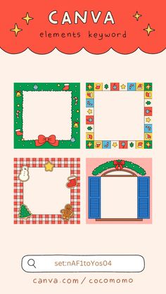 a set of four different frames with christmas decorations on them and the text canva elements key