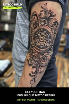 Check out our awesome Clock tattoo ideas Tattoo Clock Design, Clock Tattoo Ideas, Tattoo Clock, Realistic Tattoo Ideas, Dad Tattoo, Clock Tattoo Design, Floral Tattoo Sleeve