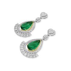 Indulge in the timeless elegance of our Emerald and White Diamond Earrings. Crafted in 18K Two Tone Gold, these exquisite earrings feature mesmerizing 9.00 carat Emerald center stones, complemented by 3.8 carats of brilliant White Diamonds. With a metal weight of 15 grams, these earrings are a true statement of sophistication and luxury. Luxury Pear-shaped Earrings For Formal Occasions, Luxury Pear-shaped Earrings For Formal Events, Gia Certified Luxury Diamond Earrings For Formal Occasions, Luxury Diamond Gemstone Earrings For Formal Occasions, Luxury Diamond Earrings With Gemstones For Formal Occasions, Luxury Gemstone Bridal Earrings For Formal Occasion, Luxury Pear-shaped Diamond Earrings, Elegant Gia Certified Drop Earrings, Luxury Pear-shaped Gemstone Diamond Earrings