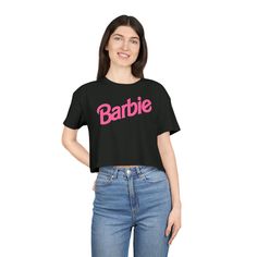 Barbie Logo Women's Crop Tee - Etsy Cropped Tees, Summer Wardrobe Essentials, To Be Loved, Cropped Tee, Crop Tshirt, Crop Tee, Summer Wardrobe, Combed Cotton, Women Crop