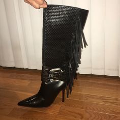 Absolutely Gorgeous . Sexy 4 Inch Heel, Pointy Toe Front.. Two Types Of Leather - Snake Skin And Soft Smooth Leather With Fringe... 7 1/2 Wide Calf... Brand New Never Worn.. No Box Or Dust Bag.. Luxury Party Boots, Fitted Glamorous Leather Boots, Glamorous Fitted Leather Boots, Leather Snip Toe Heels For Party, Luxury Pointed Toe Party Boots, Luxury Pointed Toe Boots For Party, Luxury Leather Boots For Party, Leather Snip Toe Party Boots, Leather Snip Toe Heeled Boots For Party