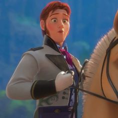 a cartoon character riding on the back of a horse with his arm around another character's neck