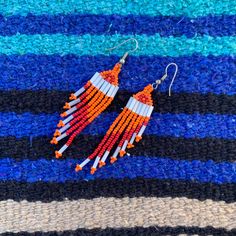 Handmade Long Beaded Dangle Earrings, Orange and Red Fringe Southwestern Earrings Southwestern Earrings, Red Fringe, Beaded Dangle Earrings, Exercise For Kids, Jewelry Earrings Dangle, Etsy Earrings, Dangle Drop Earrings, Dangle Earrings, Jewelry Earrings