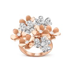 Van Cleef & Arpels - Frivole ring, 8 flowers - Ring Woman Pink gold/Diamond - Like so many flowers dancing in the breeze, the Frivole® creations by Van Cleef & Arpels stand out with their graphic and airy aesthetic. Mirror-polished 18K gold or diamonds bestow a singular radiance upon heart-shaped petals. Like so many flowers dancing in the breeze, the Frivole® creations by Van Cleef & Arpels stand out with their graphic and airy aesthetic. Mirror-polished 18K gold or diamonds bestow a singular radiance upon heart-shaped petals. Frivole ring, 8 flowers, 18K rose gold, rhodium-plated 18K white gold, round diamonds; diamond quality DEF, IF to VVS. Flowers Ring, Van Cleef And Arpels Jewelry, Van Cleef & Arpels, Flower Dance, Jewelry Rose Gold, Van Cleef And Arpels, Van Cleef Arpels, Floral Jewellery, Van Cleef