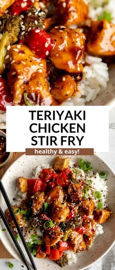 teriyaki chicken stir fry with rice and vegetables