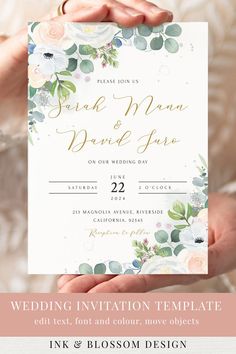 Diy wedding invitation template with watercolor flowers for an elegant way to DIY your wedding. Thistle Wedding Invitation, Watercolour Roses, Diy Wedding Invitation, Diy Save The Dates, Diy Wedding Stationery