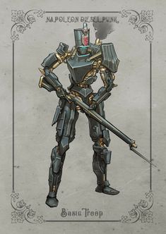 Napoleon Dieselpunk, Spelljammer Character Art, Robot Fantasy Art, Borderlands Characters, Dieselpunk Mech, Dieselpunk Art, Steampunk Robots, Steampunk Characters, Arte Robot