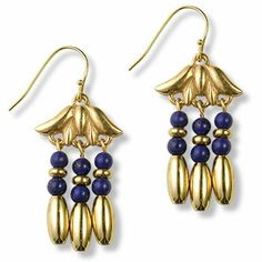 Egyptian Cleopatra River Lotus Lapis Lazulli Earrings - Museum Store Collection #MuseumReproductionsInc #DropDangle Egyptian Inspired Jewelry, Egyptian Earrings, Ancient Egyptian Artifacts, Ancient Egyptian Jewelry, Lotus Bracelet, Egyptian Inspired, Lotus Earrings, Lotus Necklace, Gold Lotus