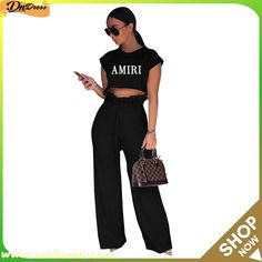 Women's Letter Print Sleeveless Two-piece Pants Set Casual Sleeveless Two-piece Jumpsuit, Casual Two-piece High Waist Jumpsuit, Casual High-waisted Summer Jumpsuit, Casual High-waisted Jumpsuit For Summer, Casual High-waist Two-piece Jumpsuits And Rompers, Casual Sleeveless Two-piece Pants, Casual Two-piece High Waist Jumpsuits And Rompers, Casual High-waisted Jumpsuits And Rompers For Summer, Casual Sleeveless Set For Day Out