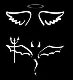 three white wings and an angel on a black background with the words angels above them