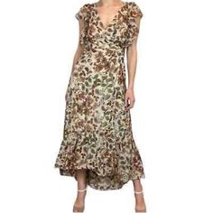 Drew Anthropologie Maxi Dress "Terra Vintage Garden" Floral Print True Wrap Dress, Size Extra Small Nwt. Brown, Olive Green & Cream Floral Paisley Print. Ruffle Extended Sleeves And Slight High Low Ruffle Hem, Wrap Dress, Deep V Neckline, Fully Lined, Belt Tie At Waist- Ties In Front Or Back. Machine Wash Cold, Hang Dry. New With Tags Bundle Any 2 Items From My Closet For 20% Off!! Ships In 1-2 Days. Wedding Guest, Garden Party, Date Night, Fall Fashion, Autumn, Contemporary Luxury, Thanksgiving Cream Maxi Dress For Summer Garden Party, Beige V-neck Maxi Dress For Garden Party, Spring Cream Maxi Dress With Floral Print, Beige Maxi Floral Dress For Spring, Beige Maxi Length Floral Dress For Spring, Cream A-line Maxi Dress For Spring, Beige A-line Maxi Dress For Garden Party, A-line Cream Midi Dress With Floral Print, Spring Floral Print Maxi Dress In Beige