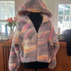 New With Tags Extra Small/Small Sherpa, Hooded Jacket, Purple Peach, White, And Pink. Short Box 16 Sherpa Jacket, Wild Fable, Hooded Jacket, Pink Purple, Jackets & Coats, Jackets For Women, Tags, Purple, Pink