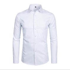 Fabric Type Cotton & Polyester Care Instructions Machine Wash, Wash Cold White Long Sleeve Shirt For Business Casual, Spring Dress Shirt With Casual Collar And Button Closure, Spring Dress Shirt With Casual Collar, Solid Color Collared Dress Shirt With Button Closure, Solid Collared Dress Shirt With Button Closure, White Long Sleeve Shirt With Placket, Solid Long Sleeve Dress Shirt With Button Cuffs, Slim Fit Dress Shirt With Casual Collar, Slim Fit Solid Color Shirt With Pockets