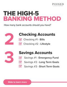 the high - 5 banking method is shown in pink and white, with three steps to check