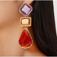 Questions? Leave A Comment Below! Stone Color, Zara, Jewelry Earrings, Women Jewelry, Drop Earrings, Stone, Crystals, Purple, Women Shopping