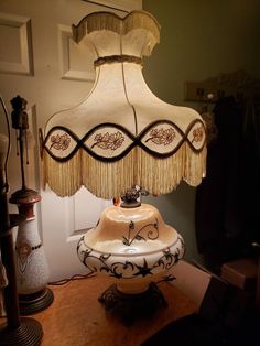 a lamp that is on top of a table