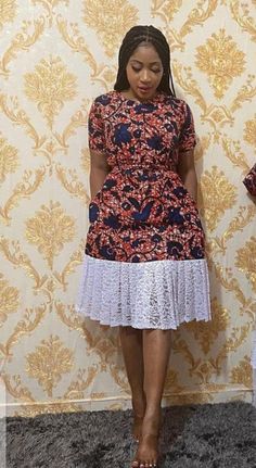 Ankara Dress With Lace Fashion Styles, Modern African Fashion Dresses, Lace Combination Styles, Ankara Dresses For Women, White Lace Dress Short, Ankara Short, Ankara Dress Styles, Dresses African