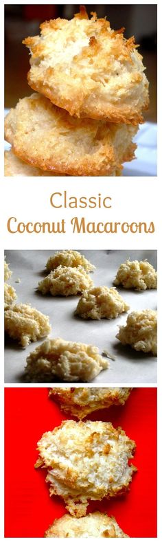 coconut macaroni cookies are stacked on top of each other