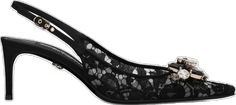 Crystal Lace, Crystal Embellishment, Slingback Pump, Mid Heel, Black Pumps, Sheer Lace, Calf Leather, Fashion Branding, Dolce And Gabbana