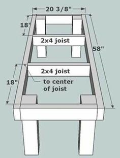 a table with measurements for the top and bottom section, including two feet on each side