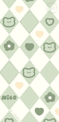 a green and white checkered pattern with different shapes