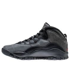 The Air Jordan 10 Retro "Shadow" bring a true retro of the 1994 original. This dark shoe features a nubuck and black tumbled leather upper with a Jumpman logo on the heel. The outsole is flared with red accents and the midsole is black. You will love the way this shoe feels when you put it on and the way it looks when you are wearing it. This shoe is perfect for anyone who loves Air Jordans or who wants to have a great looking shoe to wear out on the town. (SNKR/AJ10) Air Jordan 10, Jordan 10, Jumpman Logo, Red Accents, Stylish Sneakers, Air Jordan, Perfect Pair, Air Jordans, The Way