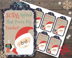 santa clause christmas gift tags with snowflakes on the side and an image of santa claus