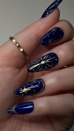 Nail Art Designs Ideas Tips   Inspiration Easy 30 day return policy Royal Blue Nails, Navy Blue Nails, Witchy Nails, Blue Acrylic Nails, Her Nails, Nail Swag, Ideas Outfit