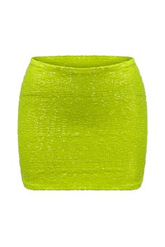 Quinn Skirt Key Features: Eye-catching chartreuse shade Sequin detailing for added texture Mini length with step-in stretch design Made in the USA Details: Add a pop of neon to your wardrobe with the Quinn Sequin Skirt! This vibrant chartreuse mini skirt features fun sequin detailing and a comfortable step-in stretch design, eliminating the need for a zipper. Pair it effortlessly with the Sherry Sheer Bodysuit for a perfectly coordinated ensemble. Content + Care: Dry clean only. Size + Fit: Chec Neon Bottoms For Summer Party, Green Stretch Mini Skirt For Night Out, Stretch Green Mini Skirt For Night Out, Green Stretch Mini Skirt With Lined Skirt, Green Lined Skirt For Party, Yellow Mini Skirt For Party, Green Stretch Mini-length Bottoms, Green Mini Skirt For Night Out, Trendy Yellow Mini Skirt For Party