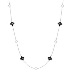 Complete your formal look with this elegant sterling silver necklace. Complete your formal look with this elegant sterling silver necklace. Metal: sterling silver Chain length: 32 in. with 1-in. extender Plating: rhodium Packaging: boxed Finish: polished Chain type: cableSTONE DETAILS Stone type: cubic zirconia,Stone type: onyx Total weight: 1 ct. Center stone weight: 1 ct. Center stone size: 14 mm x 14 mm Setting: prong Size: 18". Color: Black. Gender: female. Age Group: adult. Luxury Silver Necklace With Black Enamel, Elegant Sterling Silver Chain Necklace With Polished Finish, Elegant Formal Chain Necklace With Polished Finish, Elegant Polished Chain Necklace For Formal Occasions, Elegant Silver Chain Jewelry For Formal Occasions, Elegant Formal Silver Chain Jewelry, Elegant Evening Necklaces With Black Enamel, Elegant Evening Necklace With Black Enamel, Elegant Black Enamel Necklaces For Evening