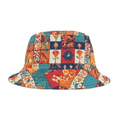 Wrap Yourself in Pixelated Artistry, Wear the Patchwork Wonder! Our Bucket Hat is a vibrant canvas adorned with a lively patchwork of pixelated designs reminiscent of quilt blocks and tile mosaics. Each square panel unveils a diverse array of pixel artistry, featuring vibrant floral motifs, captivating geometric shapes, and abstract arrangements bursting with a rich color palette of reds, oranges, blues, and whites. From intricate details to charming simplicity, every pixelized design adds depth to this artistic mosaic. The warmth and artistic allure of this patchwork masterpiece create a captivating visual symphony, making a bold statement of pixelated creativity and artistic wonder on your head. First, it protected fishermen from rain in the 1900s. Now, the personalized bucket hat is mak Retro Multicolor Bucket Hat With Curved Brim, Retro Festival Bucket Hat With Curved Brim, Retro Bucket Hat With Curved Brim For Festivals, Retro Curved Brim Bucket Hat For Festivals, Retro Multicolor Wide Brim Hat, Multicolor Outdoor Bucket Hat, Retro Short Brim Hat For Vacation, Retro Wide Brim Multicolor Hat, Multicolor Short Brim Hat