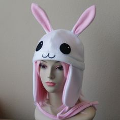 This hat is 100% handmade here in our workshop. One size fits most teens and adults at a standard size of 23" measured around the head. Usagi Bunny, Sewing Hats, Fleece Hats, Aviator Hat, Bunny Hat, Baby Cap, Sewing Design, Crochet Baby Hats, Original Character