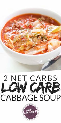 the cover of two net carbs low carb cabbage soup