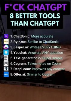 a person typing on a laptop with the text f k chatgtt 8 better tools than chagtt