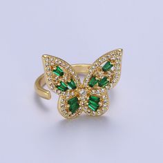 If you received a defective item, please contact us for replacement within 5 days of arrival. - This listing is for one ring only - Lead free, cadmium free, and nickel free - Size: US 7.5 - Adjustable, one size fits most Please avoid any water or chemical solutions. Keep the item in a dry environment. Gold Cubic Zirconia Open Emerald Ring, Gold Emerald Ring With Baguette Diamonds, Dainty Pearl Necklace, Everyday Ring, 3d Butterfly, Ring Emerald, Everyday Rings, Gold Butterfly, Cute Rings