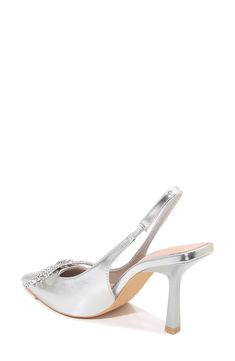 A dramatic pointy-toe and crystal-embellished bow add dramatic style to this sleek slingback pump. Synthetic upper, lining and sole Imported Glamorous Heel Strap Slingback Pumps For Prom, Glamorous Slingback Pumps With Heel Strap For Prom, Embellished Slingback Pumps For Prom, Chic Rhinestone Slingback Pumps For Events, Elegant Rhinestone Slingback Pumps For Events, Rhinestone Slingback Pumps For Events, Glamorous Pointed Toe Slingback Pumps For Evening, Rhinestone Slingback Pumps For Prom, Glamorous Evening Slingback Pumps With Pointed Toe