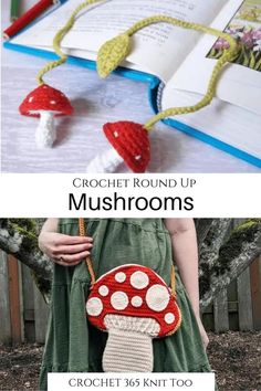 the crochet round up mushrooms are on display