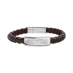 "Keep the word of the Lord with you at all times with this vegan leather braided bracelet with stainless steel Lord's Prayer plate. Keep the word of the Lord with you at all times with this vegan leather braided bracelet with stainless steel Lord's Prayer plate. Length: 8.5 in. Metal: stainless steel Finish: polished Packaging: boxed Size: 8.5"". Color: Multicolor. Gender: male. Age Group: adult." Lord's Prayer, The Lords Prayer, Braided Leather Bracelet, Braided Bracelet, Bracelet Clasps, Mens Jewelry Bracelet, Plate Size, Braided Bracelets, The Lord