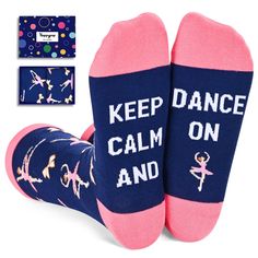 PRICES MAY VARY. DANCE SOCKS FOR DANCER: Dark blue socks with different ballerinas on them. Give a pair to your friend or teacher who loves dancing or ballet. And the bottom of the dancer socks is sewn with a Hilarious Hidden Message:"KEEP CALM AND DANCE ON". SIZE RANGE AND PACKAGING: Our dance socks for women are made to fit the majority of shoe sizes, from 6 to 12, and sock sizes, from 8 to 13. Each gift box includes one exclusive pair of funny socks. LUXURIOUS TEXTURE: Our dance gifts for tee Sports Socks Women, Dance Coach, Dental Assistant Gifts, Ballet Recital, Dance Socks, Ballet Socks, Mushroom Plant, Ballet Teacher, Women Dance