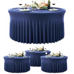 PRICES MAY VARY. ✱ 1. You will receive 4 Pack navy blue spandex round table covers fitted for 60 inch round tables. Manteles de mesa de tela para fiestas. ✱ 2. Made of Stretchy Spandex: Wrinkle Free; Stain resistant; High Quality Stitching; Washable; Ironable; Durable. You can keep it for future events. ✱ 3. Fit for 5ft round tables: Fitted table cover is good fit for a 60" Diameter x 30" Height round table. No need to worry about the tablecloth blowing off or falling off. ✱ 4. Easy to slide on, Navy Blue And Silver Table Decorations, Rose Gold And Navy Blue Wedding Theme Wedding Table Decor, Table Set Up For Party Layout, Blue Table Centerpieces, Corporate Event Centerpieces, Round Table Cloths, Blue Table Decorations, Skirt For Wedding, 60 Inch Round Table