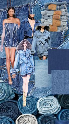 several images of different types of denims and fabrics, including one with an image of a woman's body