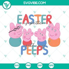 three pigs with glasses and the words easter peps on it's back ground