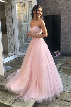 Pink Formal Gown, Robes D'occasion, Sweetheart Prom Dress, Lace Prom Dress