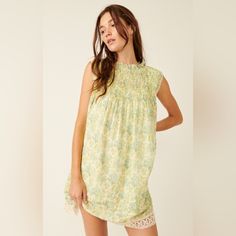 Free People Shea Floral Print Mock Neck Sleeveless Lace Hem Mini Dress Nwt So Perfect In Print, This Mini Is Featured In A Classic A-Line Silhouette & Soft Cotton-Blend W Sheer Lace Trim & Subtle Embroidered Detailing. Shapeless, Shift Style, A-Line Hem. Soft Cotton-Blend, Printed Floral Detail All Over, Subtle Scoop Neckline W Raw Trim, Sleeveless Style, Contrast Lace Trim, Keyhole Cutout At Back W Button Closure. Removable Slip Dress. Has Pockets! Brand: Free People Size: Small Condition: New 60s Bohemian, Sundress Cottagecore, Flowy Tunic, Lace Hem, Floral Mini Dress, Floral Midi Dress, Free People Dress, Sheer Lace, Swing Dress