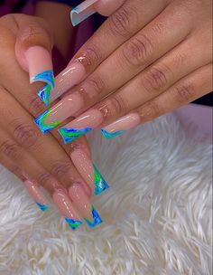 Blue Acrylic Nails, Exotic Nails, Long Acrylic, Long Square Acrylic Nails, Acrylic Nails Coffin Short, Summer Acrylic Nails