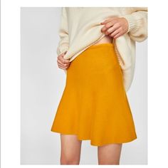 Brand New With Tags!! Never Worn Chic Knit Mini Skirt For Spring, Fitted Yellow Skirt For Fall, Stretch Skirt For Fall, Stretch Denim Skirt For Fall, Chic Knit Skirt For Fall, Winter Flared Mini Skirt With Stretch, Zara Mini Skirt For Fall, Stretch Mini Skirt For Fall, Chic Solid Knit Skirt